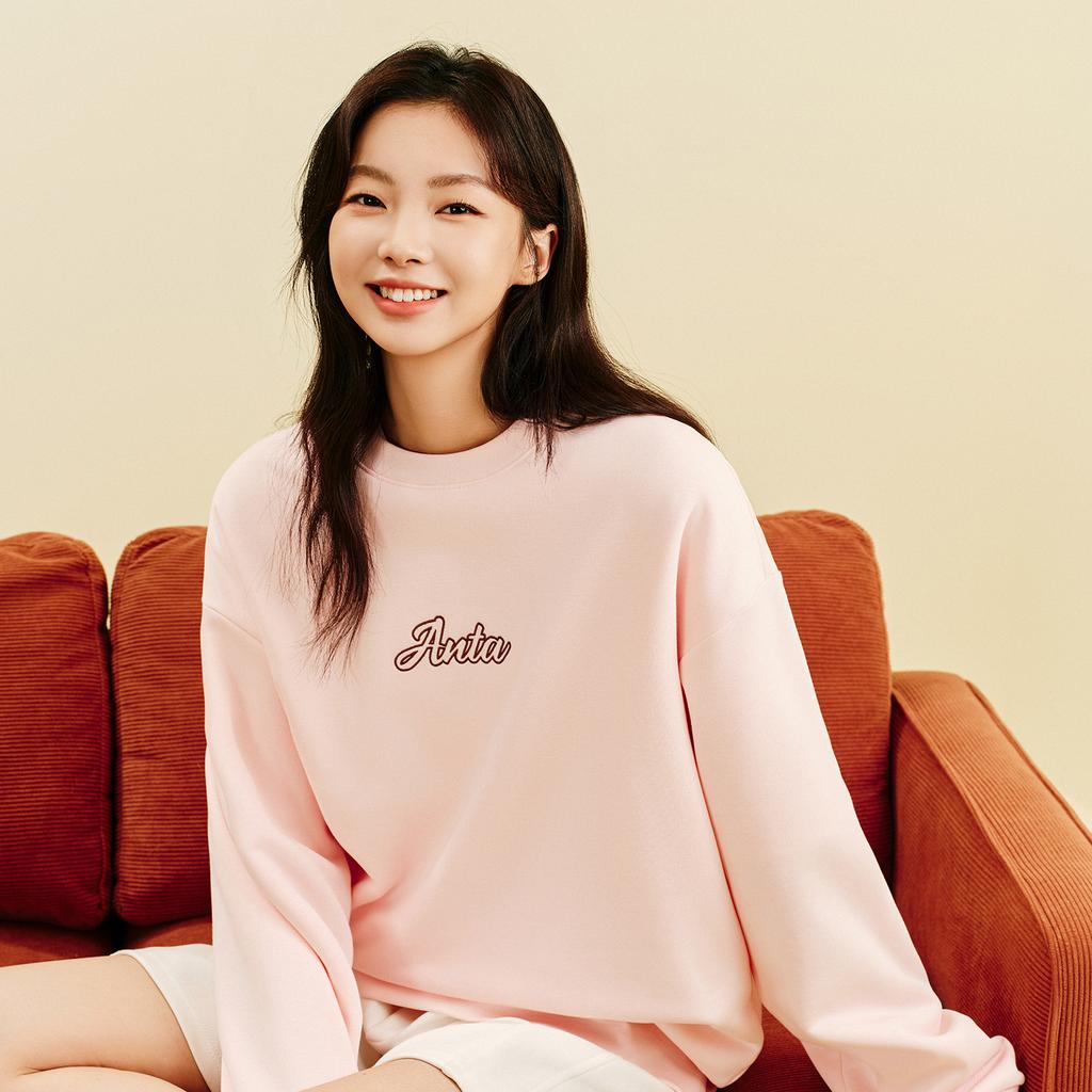 Anta Felpa Casual Moda Sportiva Comoda Larga Pullover Spessa Calda Felpa Unisex Felpa Rosa Fiore di Pesco 972618704N-2
