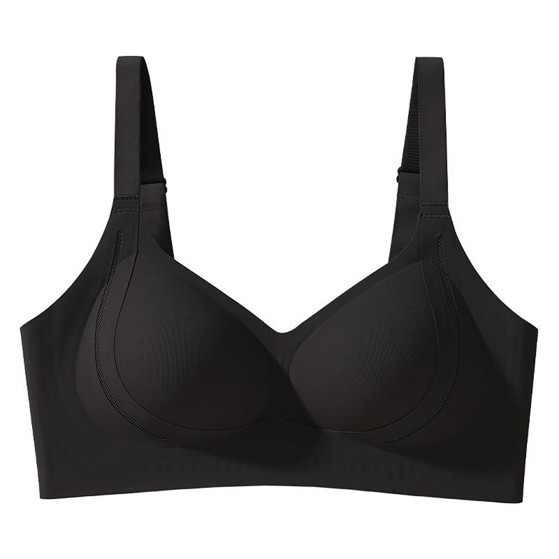 Nude Seamless Supportive Bra with Wide Adjustable Straps and Mesh Detailing