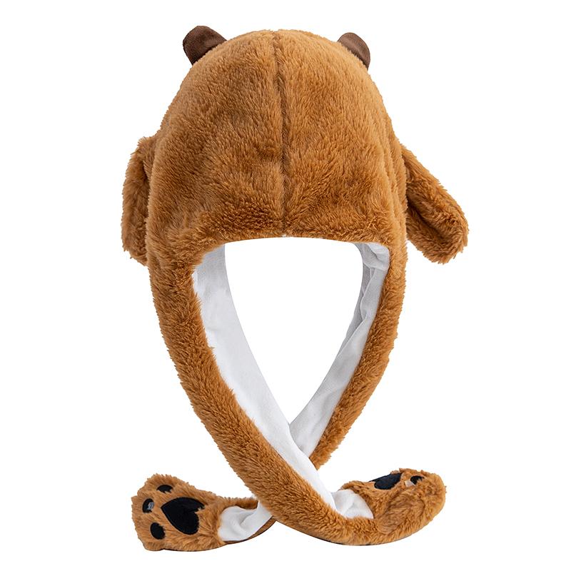 New Style Lovely Sleep Kapibala Ear Moving Up Cap Women Girls Cute Funny Hat Rabbits Ears Plush Winter Lovely Hat