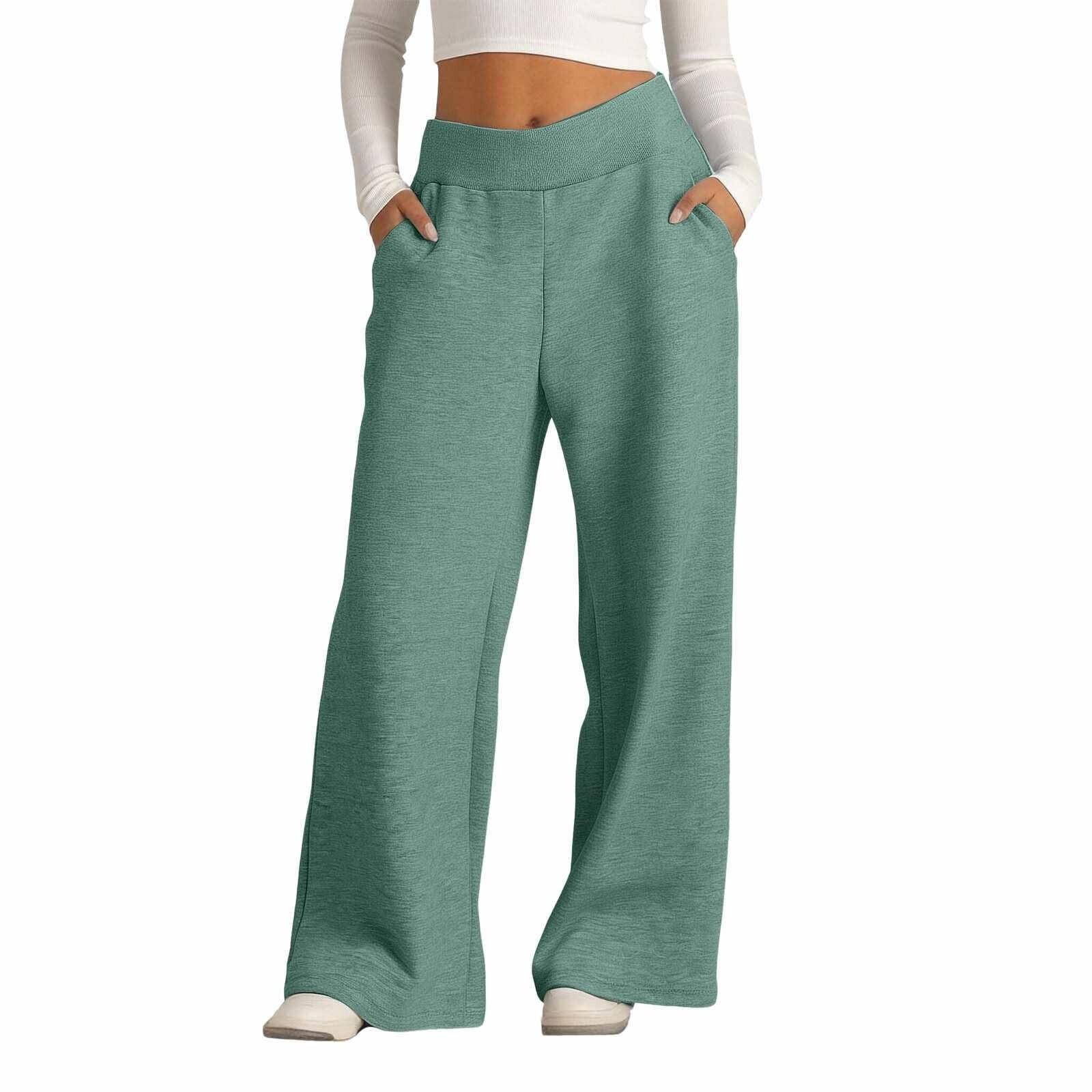 

Women s Fashion Loose Color With Pockets Elastic Waist Sports Casual Pants S зелений