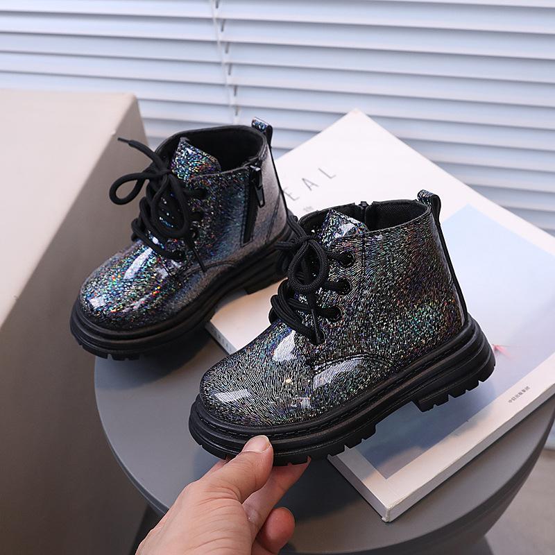 

Ботильоны для девочек, блестящие, однотонные, детские, принцессы, короткие, нескользящие, модные, повседневные, детские, простые, нескользящие, туфли 21 чёрный