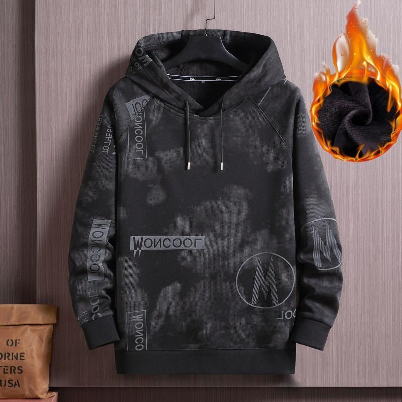 Plus Size 10XL Autumn and Winter Plus Velvet Hooded Sweater Men's Fat T-shirt Long-sleeved Sports Hooded Sweater Plus Velvet