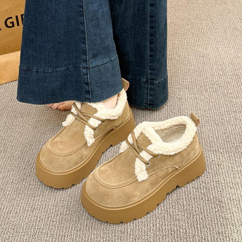 Retro Thick-soled Velvet Cotton Shoes for Women's New Winter Warm Student Hairy Edge Shoes for Women