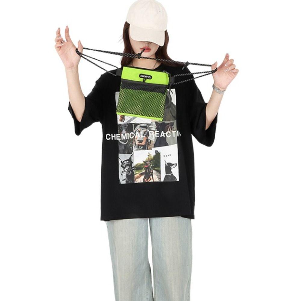 Large Capacity Mesh Shoulder Bag Letter Simple Phone Bag Casual Oxford Small Message Bag  Sports