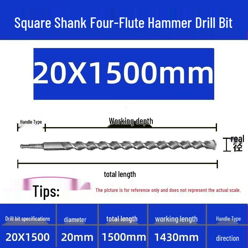 Extended Electric Hammer Drill Bit, Square & Round Shank, for Concrete Piercing - Available in 500mm to 2m Lengths
