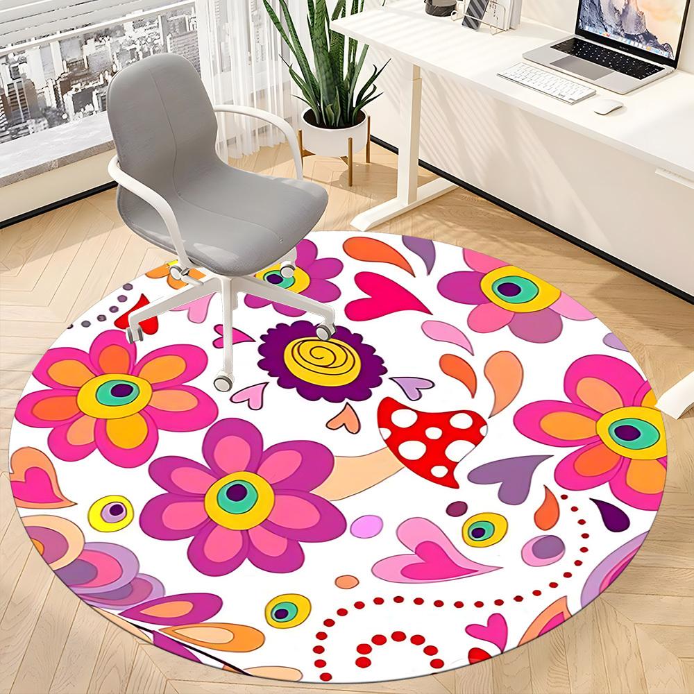 1pc Flower Mandala Carpet for Office Non-Slip, Round Carpet, Soft & Comfortable, Carpet for Office, Lightweight Round Floor Mat