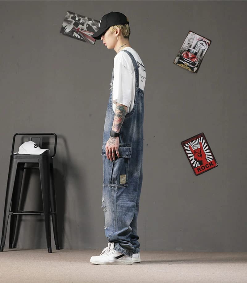 cnstone Straight Loose Cargo Long Unisex Sizes Suitable for Hip American Punk Fashion Men's Overalls, Denim, Fit, Fit, Jumpsuit, Pants, Pants, M, L,