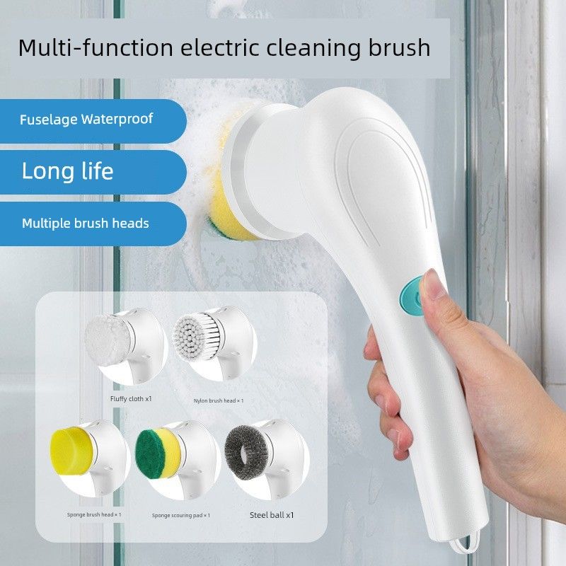 

German Handheld Electric Cleaning Brush Multi-Functional For Home Wire Brush Automatic Charging Kitchen Bathroom Bowl Washing Cup Shoes Ordinary + electric cleaning brush +5 brush head