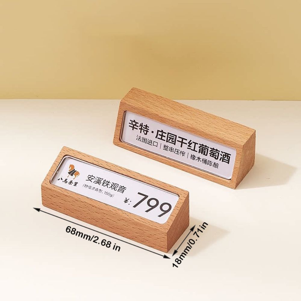 Wooden Base Price Label Stand Beech Wood Table Number Card Holder Cosmetic Display