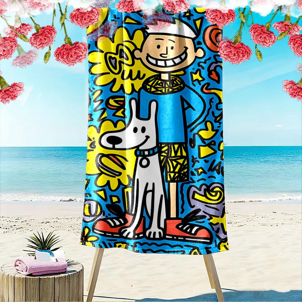 Cartoon Boy and Dog Print A must-have beach towel for beach travel
