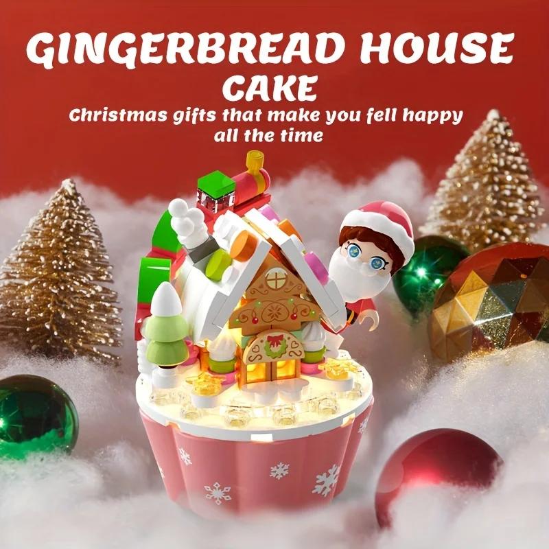 Christmas Cupcake Mini Snowman Christmas Tree Gingerbread House Gift Box Model Building Blocks Romantic Updated Year Gift