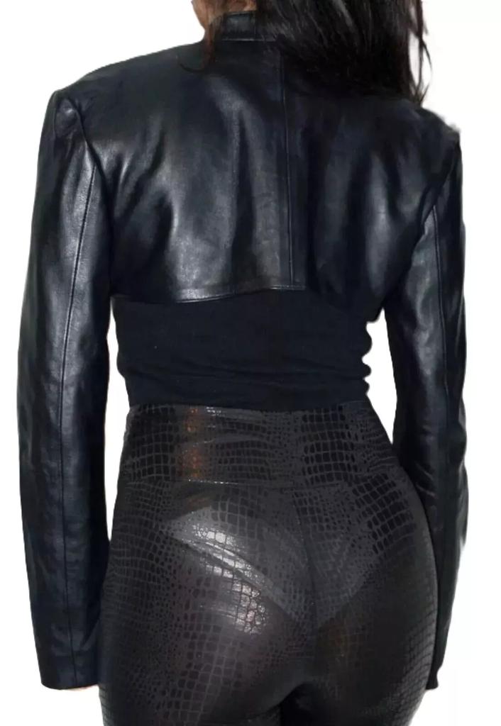 Lambskin Leather Handmade Stylish Biker Motorcycle Women Black Jacket Crop Pure Genuine