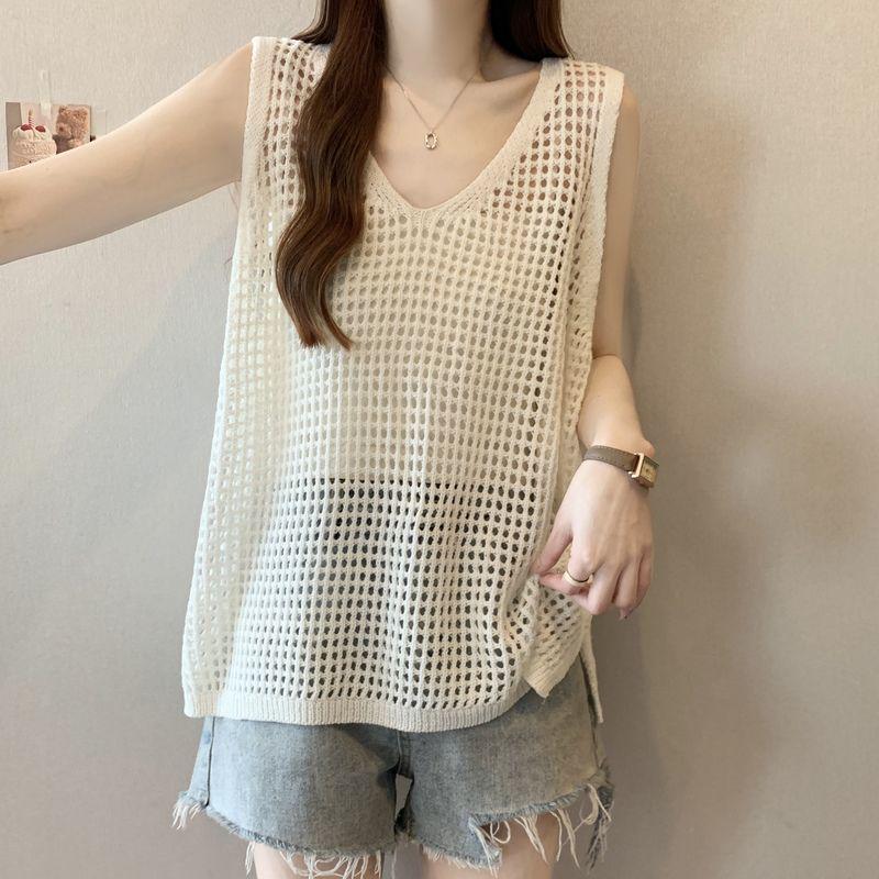 Women's Plus Size Hollow Out Camisole Vest - Slimming Knit Sleeveless Summer Top