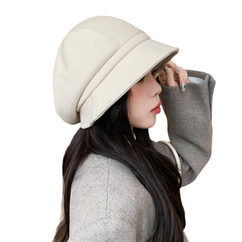 Autumn and winter hat women's big head circumference shows face small octagonal hat advanced temperament bucket hat versatile basin hat