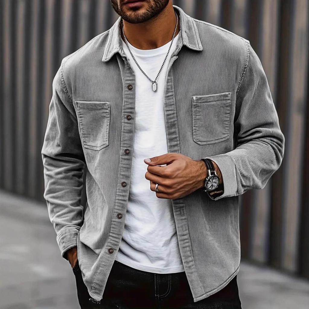 Men's Corduroy Shirt Jacket Spring Autumn Vintage Outerwear for Gentlemen