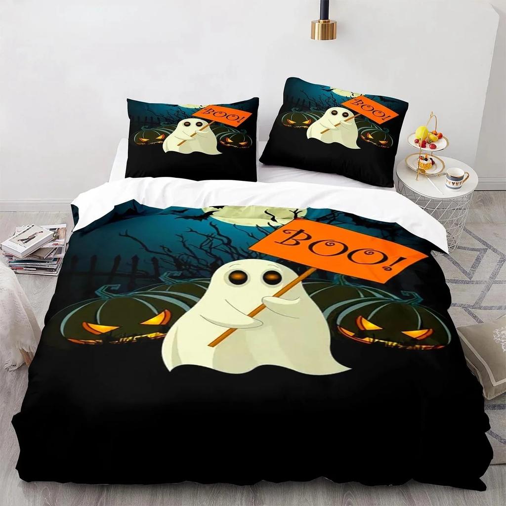 3D Print Halloween Boo Cartoon Bedding Set Soft Comforter Cover With 1/2pcs Pillow Shams For Kids Adults Microfiber Quilt Cover