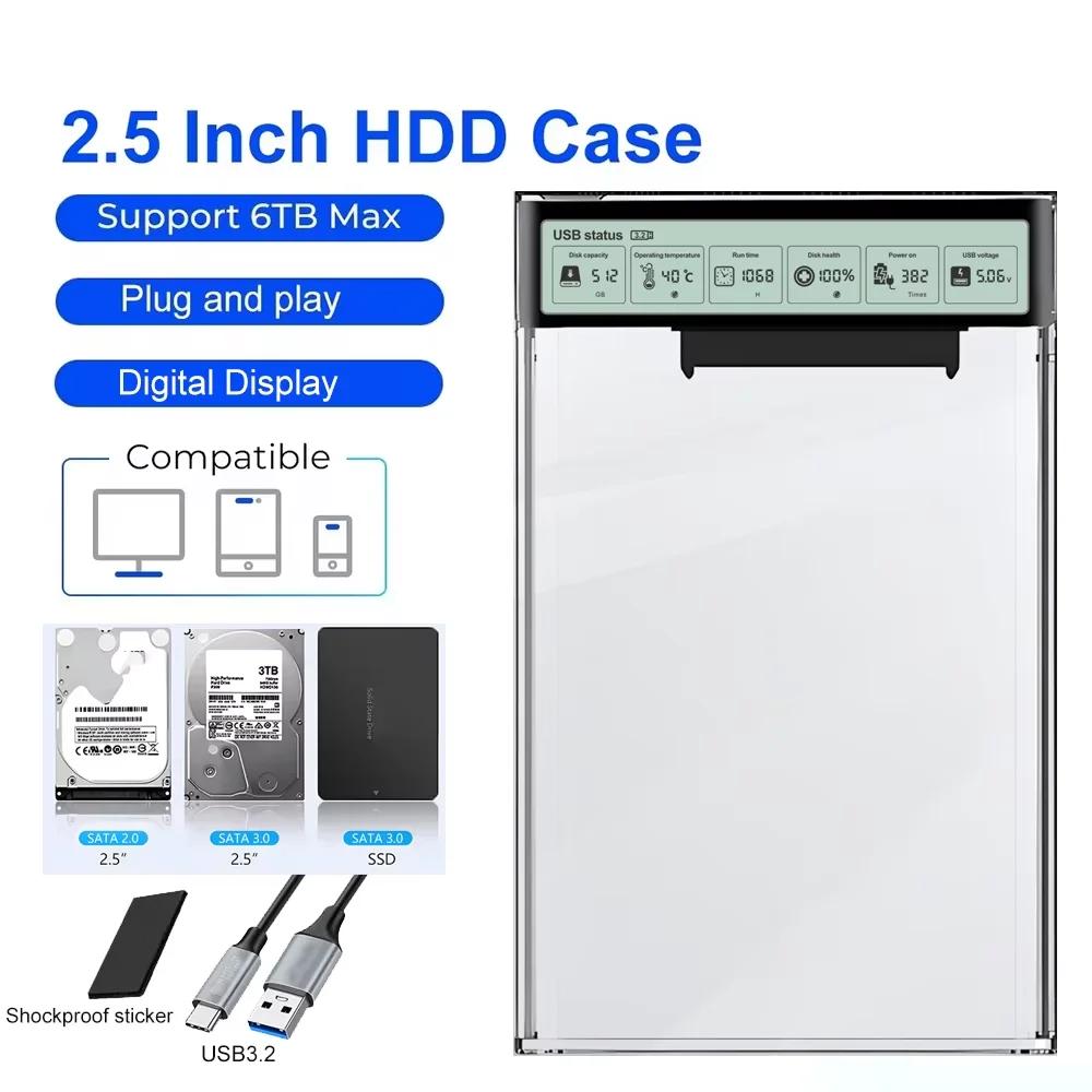 

Зовнішній корпус для HDD USB3.2 2,5 дюйма Прозорий корпус для HDD з екраном 5 Гбіт/с USB на Type-C Корпус для HDD SSD для ноутбука ПК