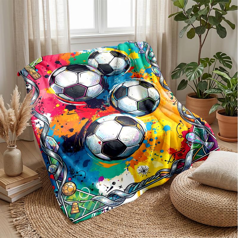 Soccer Ball Artwork 3 Theme Blanket Lightweight Warm Flannel Blanket Decorative Throw Blanket for Home Decoration