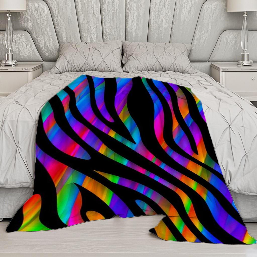 Colorful Zebra Pattern Microfiber Flannel Cover Blanket Bedroom Living Room Sofa Soft And Comfortable Home Decoration