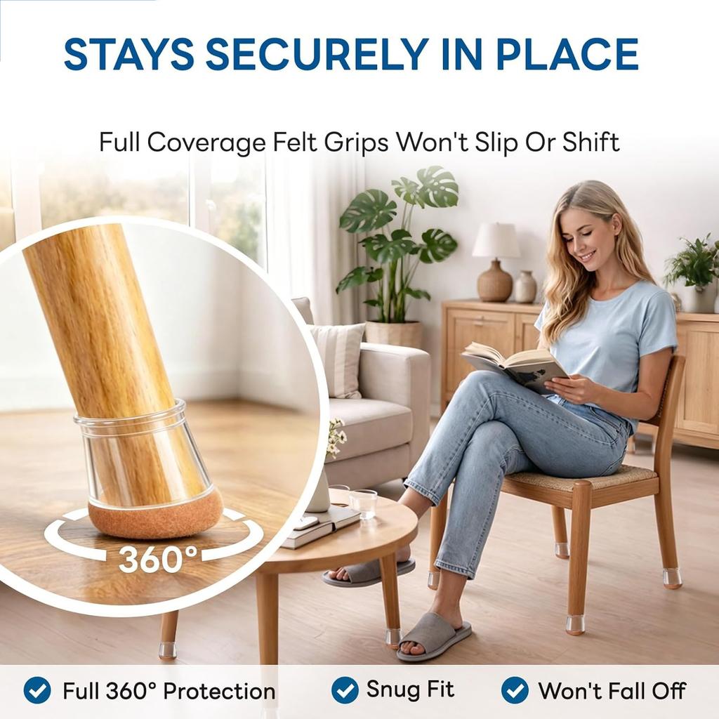 24 Pcs Chair Leg Floor Protectors for Hardwood Floors Silicone Covers Felt Pads Furniture Leg Caps Anti-Scratch Reduce Noise Fit 14-40mm