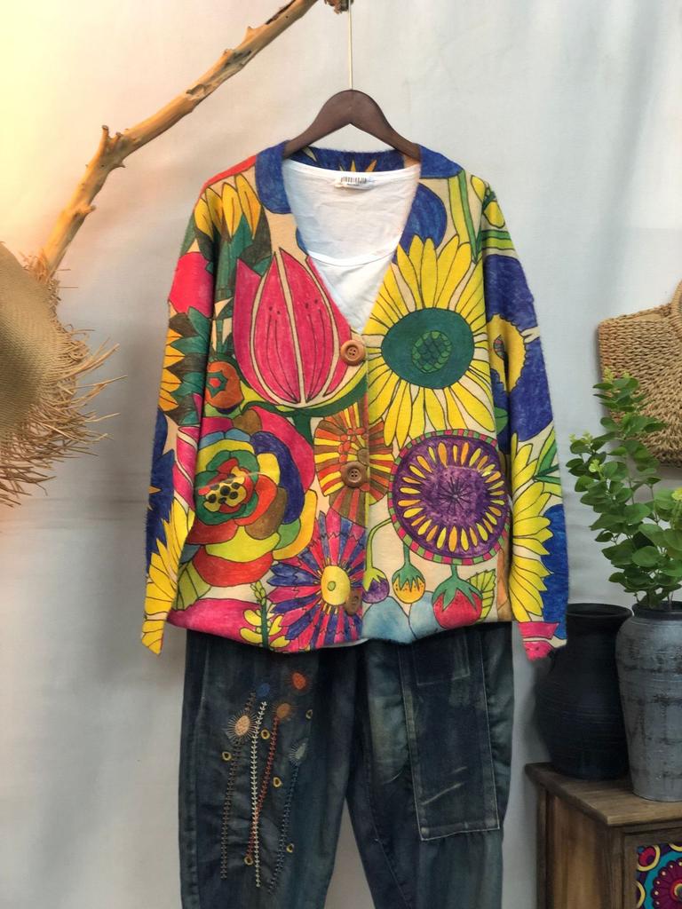 Factory new autumn and winter cute printed imitation mink velvet jacket women's Korean version loose lazy sweater