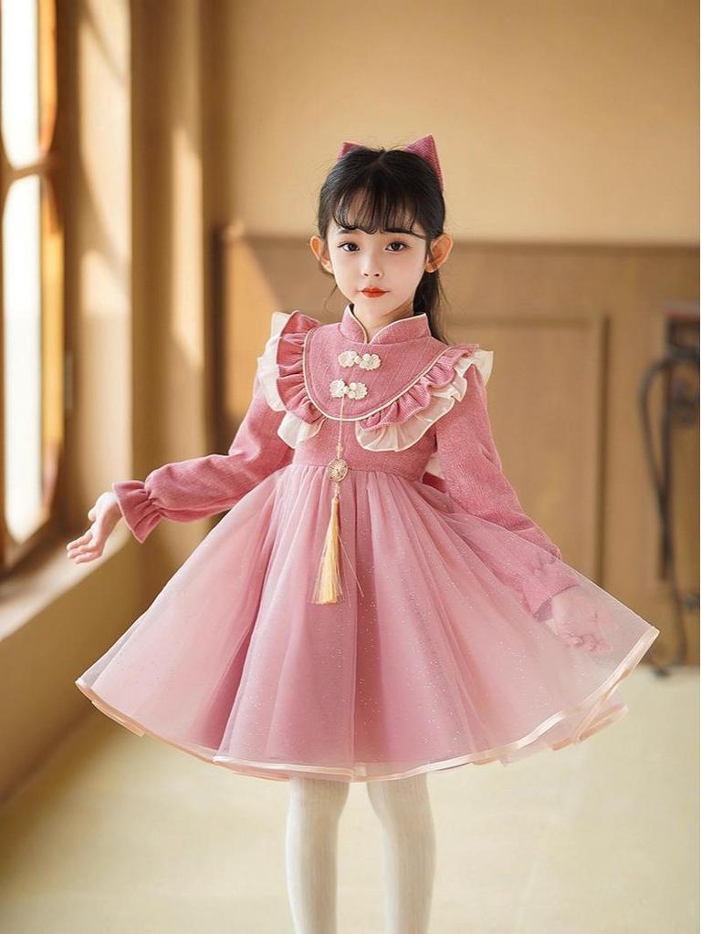 2026 Spring Festival Girls' Princess Dress - New Chinese Style Formal Wear for New Year