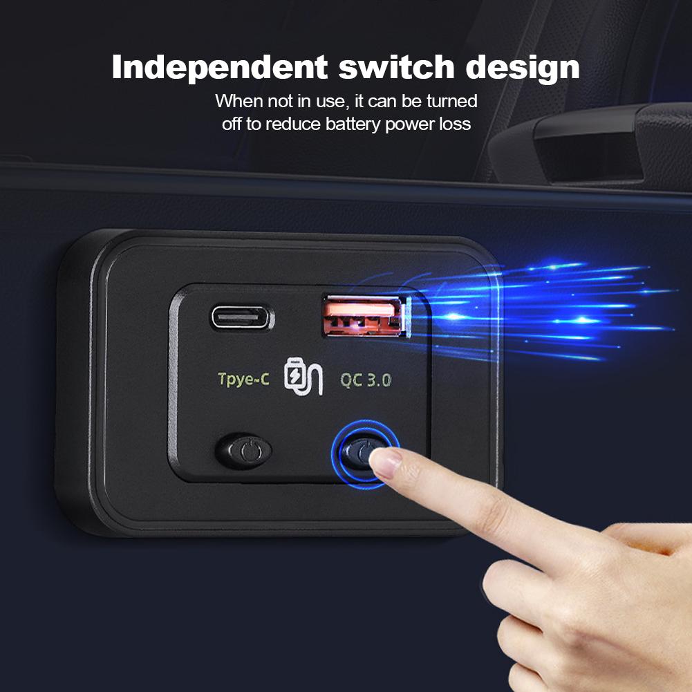 Încărcător rapid pentru mașină 12V/24V tip C + QC3.0 USB A PortLED Light încărcător pentru telefon Adaptor automat pentru RV RV Home rulote rulote