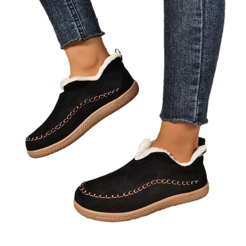 2024 Women's Winter Warm Flat Cotton Shoes - Plus Size, Solid Color, Plush Lined