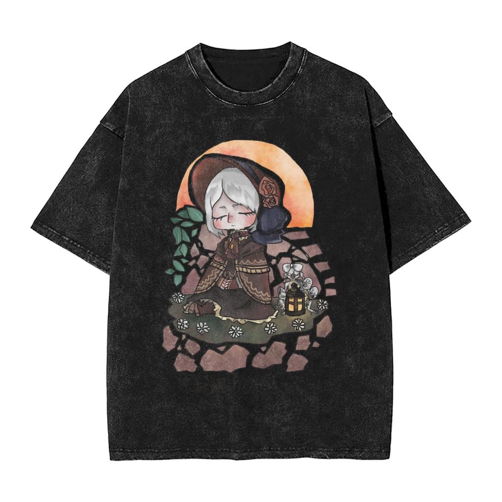 Hot Game Peripherals Bloodborne Darks Souls Graphic Print TShirt Streetwear Vintage Washed Cotton Top Oversized Summer New Tees