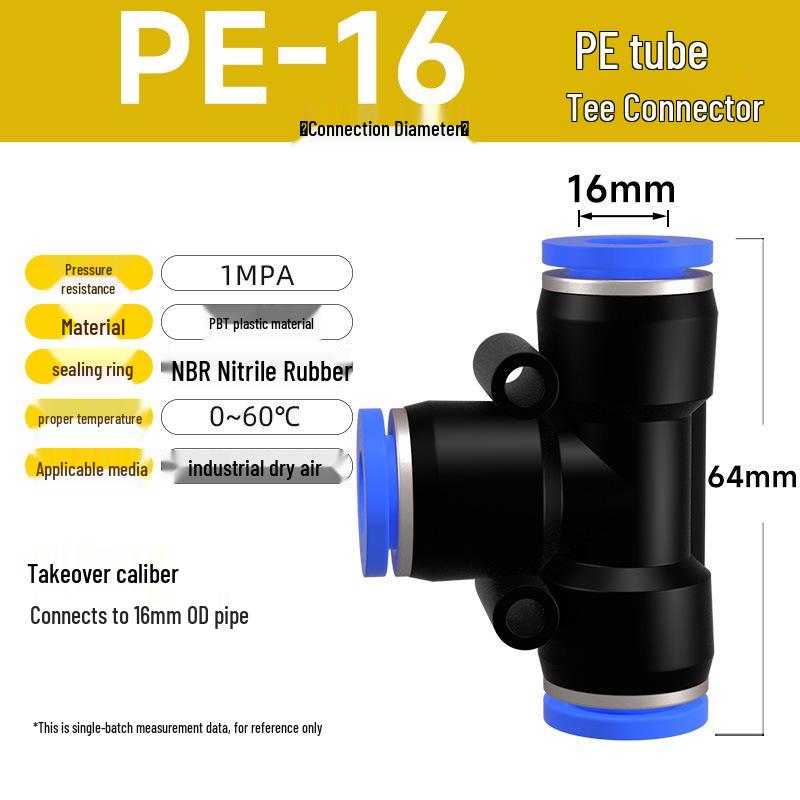 Zhuo Ji Pneumatic Quick Connector Tee: 4/6/8/10/12mm Air Hose PE Straight T-Type Fitting