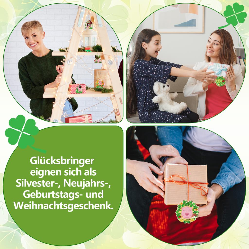 12 StüCk GlüCksbringer Aus Holz FüR Silvester, Schwein, Pilz, Hufeisen, HäNgende Ornamente, AnhäNger, Dekoration FüR Viel GlüCk,