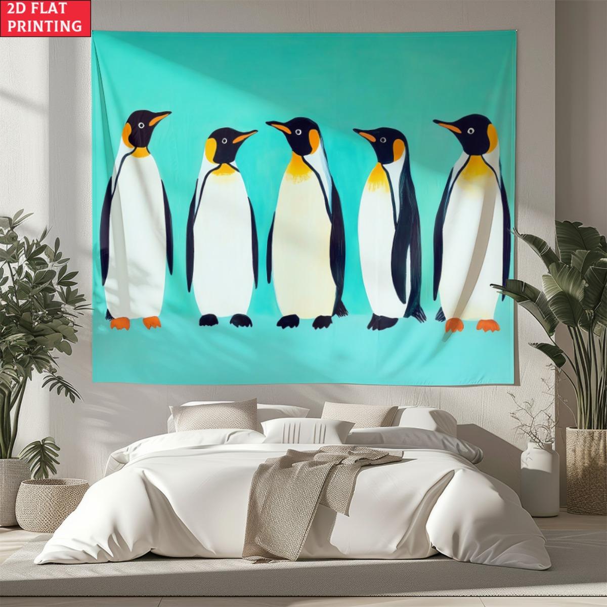 

Vibrant Turquoise Penguin Tapestry Colorful King Penguin Wall Hanging Cute Animal Themed Room Decor Extra large size 74x94cm(29x37in)