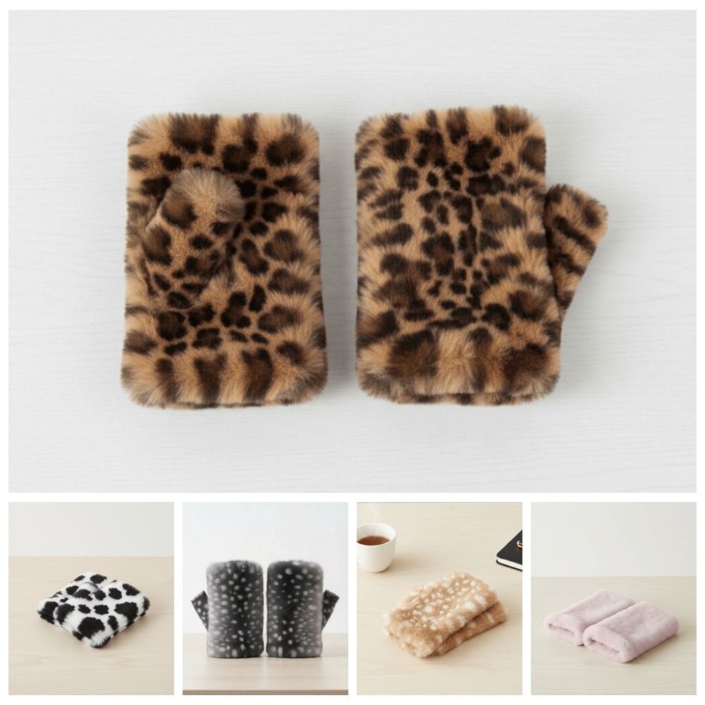 Elastic Cuff Half Finger Mittens Fleece Lined Plush Wrist Sleeve Fingerless Furry Gloves  Teens