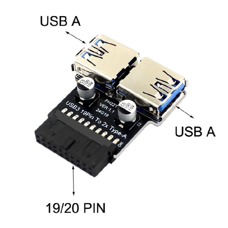 USB3.0 Adapter C Type for Computer Motherboards 19/20PIN To 2 Port USB A Female Port Connection