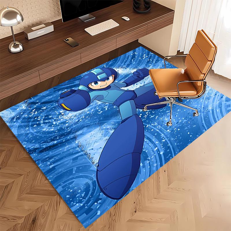1pc Cartoon Rockman Game Megaman Print Area Rug - Soft, Washable Non-Slip Indoor Mat, Living Room, Home Office Decorative Rug,Office Decorative