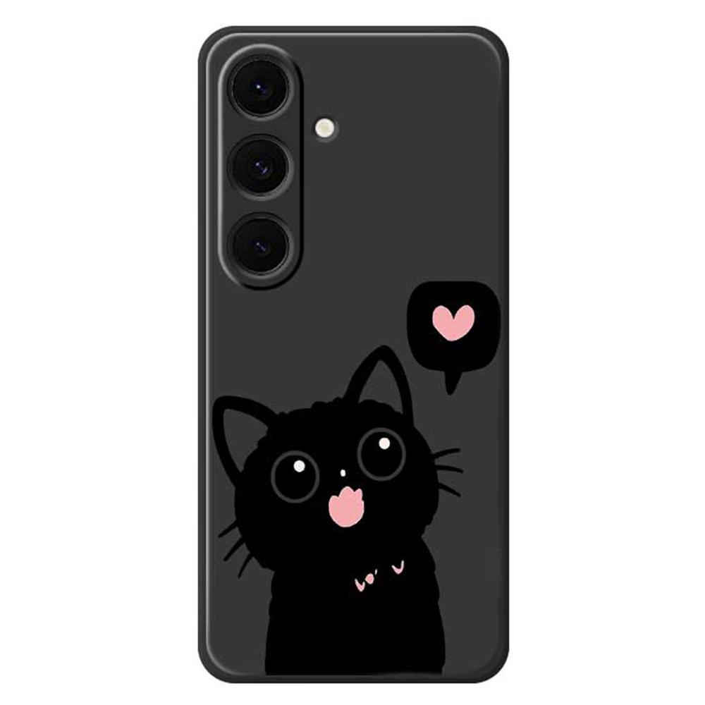 For Samsung Galaxy S24 FE Case Love Black Cat Pattern Printing Straight Edge TPU Phone Back Cover