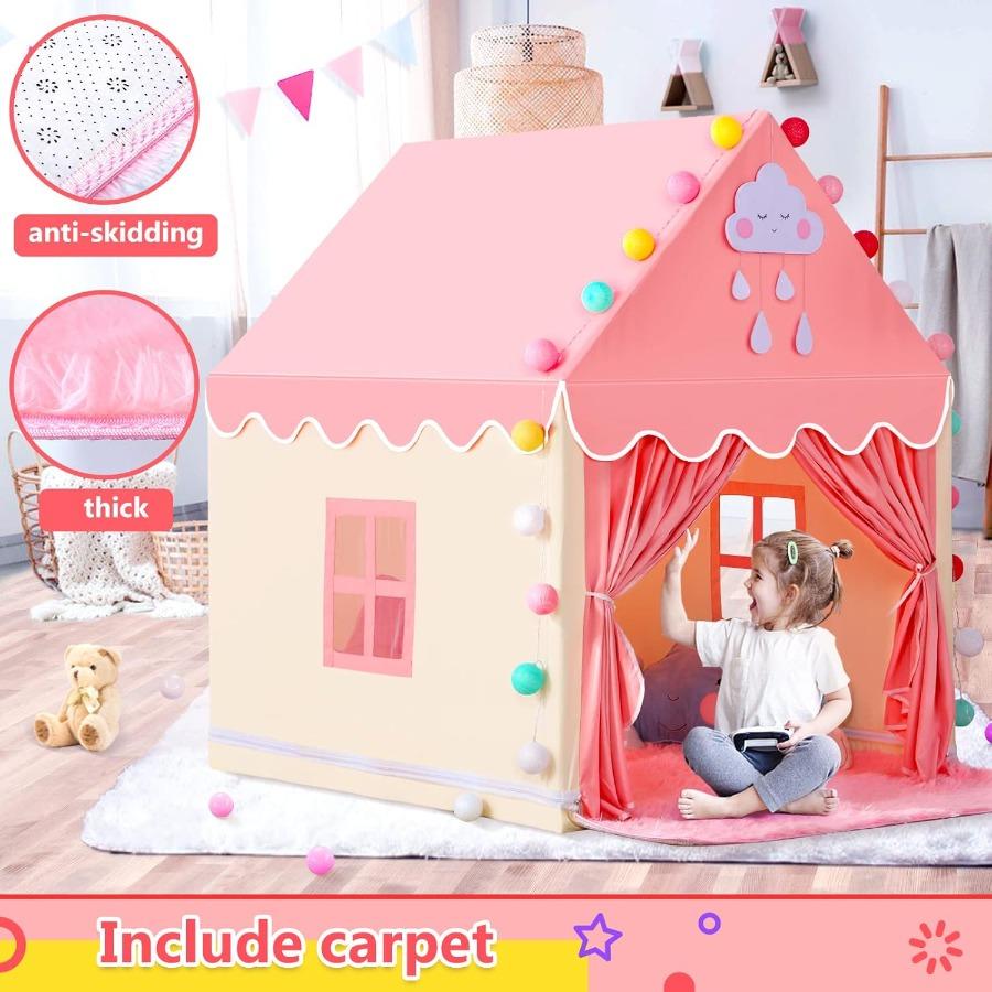 Pink Big Fairy Playhouse Designed for Girls Enjoy Tent Featuring Rug Princess Castle Tent Present Toy Designed for Toddler Long-Lasting Fabric Enjoy