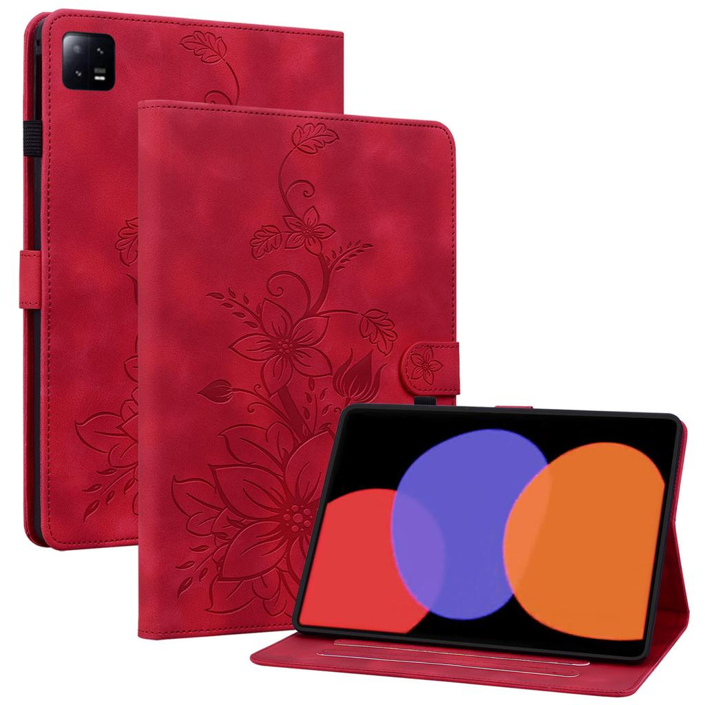 For Xiaomi Pad 6/Pad 6 Pro Case Stand PU Leather Card Holder Tablet Cover Lily Flower Design