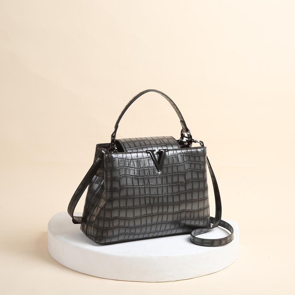 New Shiny Leather Stone Pattern Three-Dimensional Internet Celebrity Handbag Fashion Single Shoulder Crossbody Bag V-Shaped Factory Direct