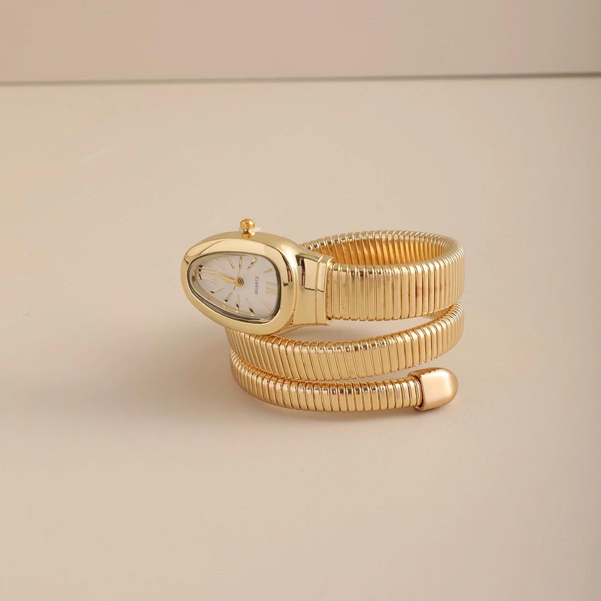 

1 шт.-Женские кварцевые часы с корпусом из сплава в виде змеиной головы, инкрустированные бриллиантами, с изящным браслетом, инкрустированным бриллиантами, роскошные женские часы