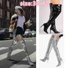 Trendy Faux Leather Over The Knee Boots Nithtclub Anti-Slip Prom Shoes Pointed Toe Boots