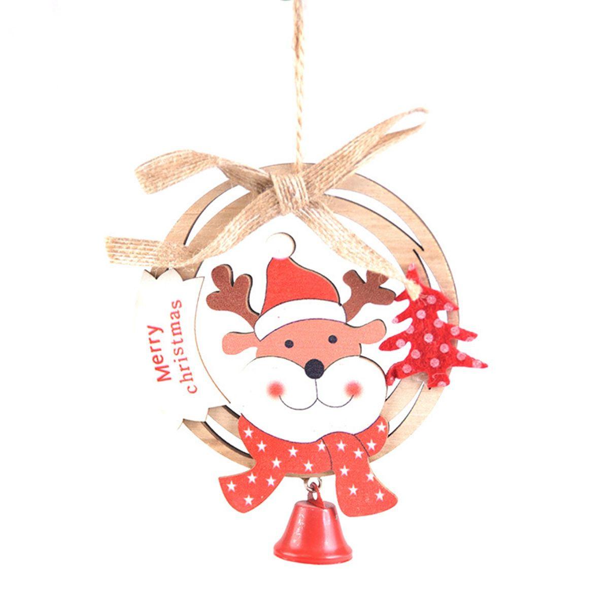

Xmas Cute Wooden Handmade Hanging Party Decorations with Bells Pendants Christmas Tree Ornaments Elk