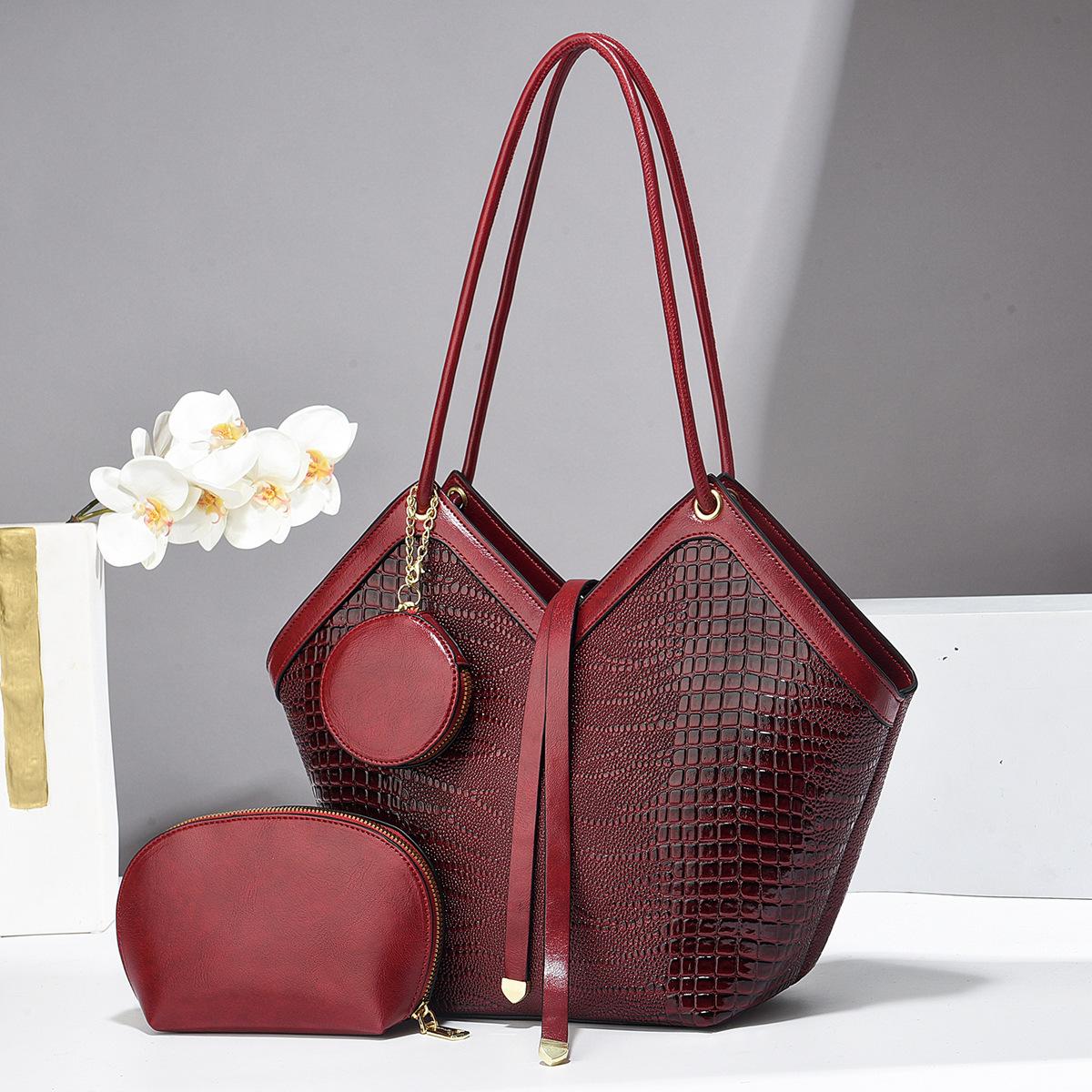 

New large-capacity women s handbag bright leather stone pattern tote bag large-capacity trendy shoulder bag bags 20*12*30cm красный