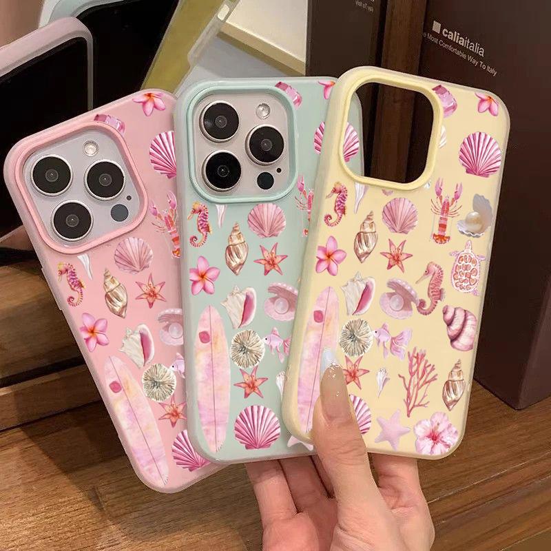 Pink Marine Creature Pattern Phone Case For iPhone 11 12 13 14 15 16 17 Pro Max 16E 17Air XR X XS Max 7 8 Plus Shockproof Cover
