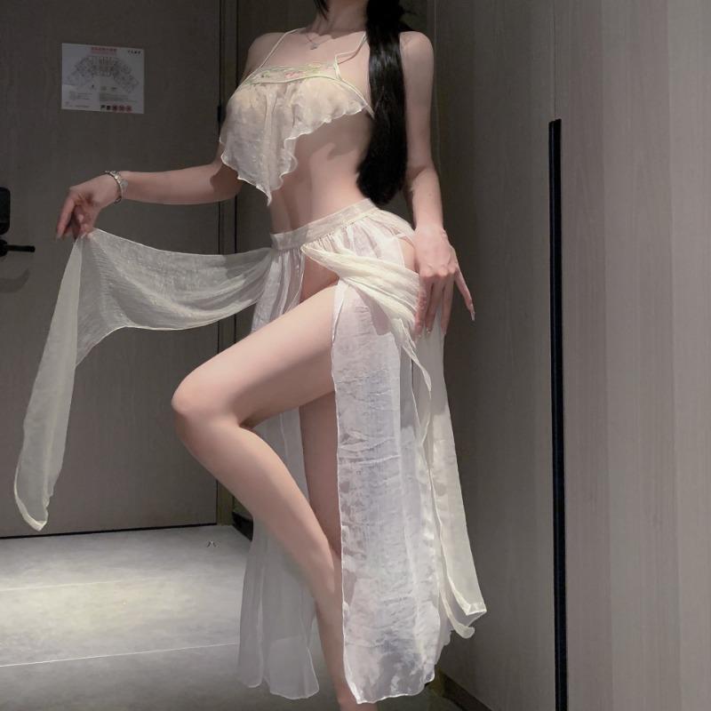 Fun underwear antique sexy Hanfu perspective belly pocket pure desire jade ring uniform role-playing large size uniform suit