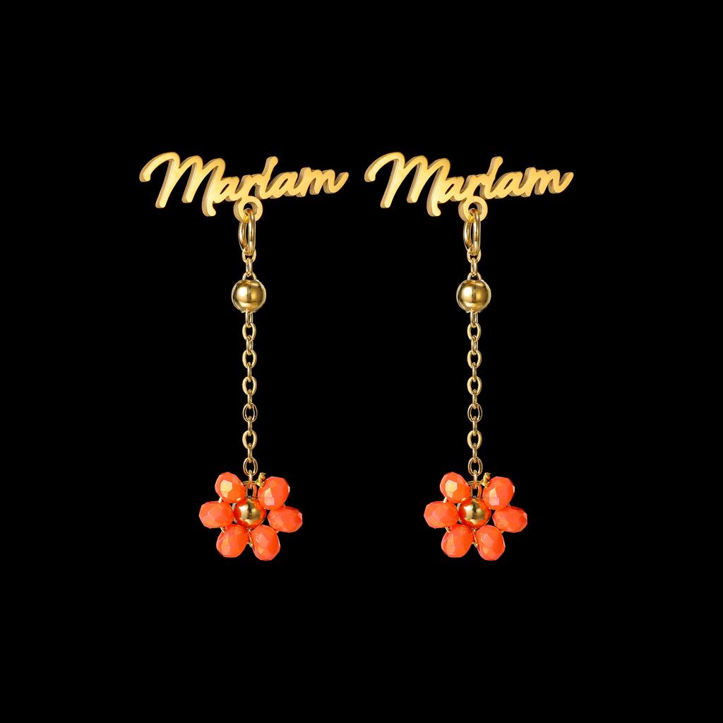 Atoztide Custom Name Earring for Women Girl Stainless Steel Jewelry Handmade Beads Flower Earring Personalized Birthday Gift
