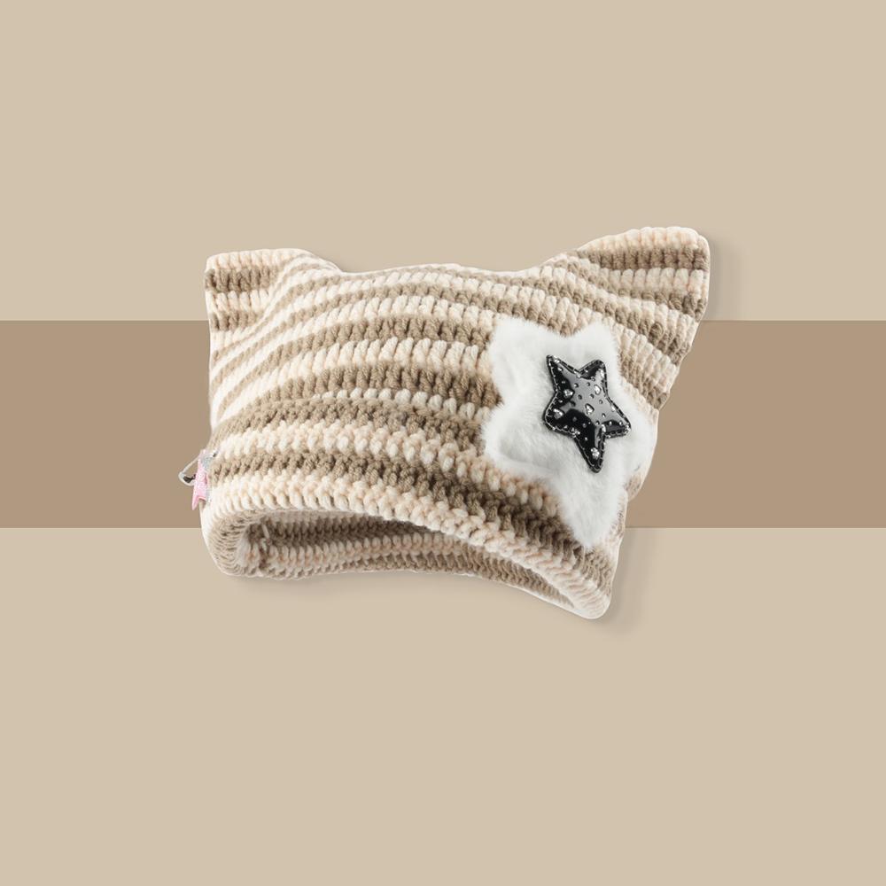 Christmas Hat Y2K Trend Autumn Winter Unisex Harajuku Punk Gothic Knit Cat Ear Little Devil Kawaii Millinery Soft Knit Hat