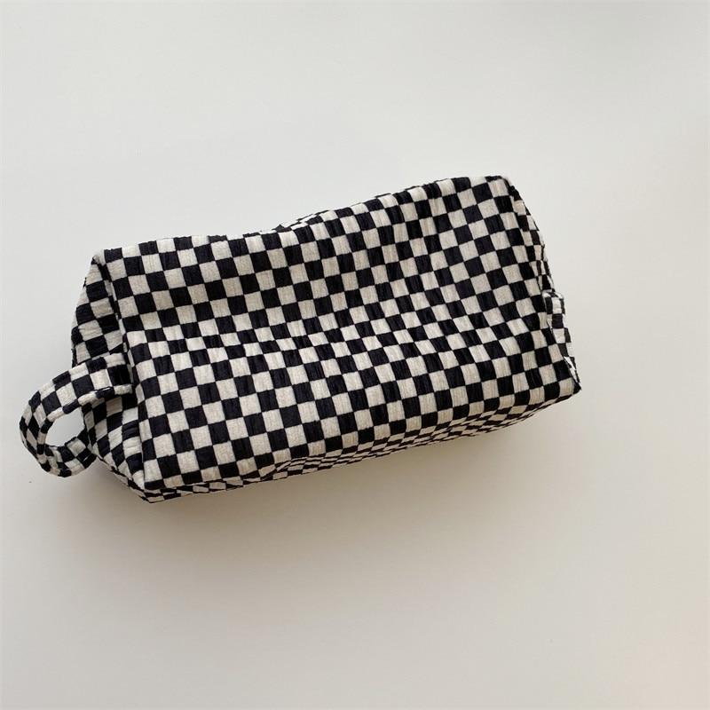 Cute Floral Makeup Bag Portable Cosmetic Bags Zipper Plaid Brushes Pouch Case for Women