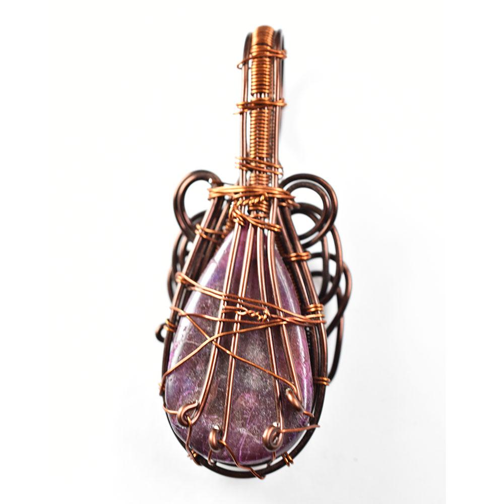 Natural African Amethyst Gemstone 84 Ct Copper Wrapped Pear Pendant