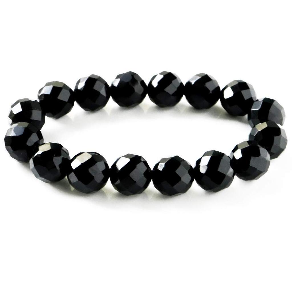 Bracelet for Men and Black Natural Power Inner circumference 19cm [GOLD STONE] Women, Onyx, Agate, Stone, Stone, 64-facet cut, 12mm, approx.